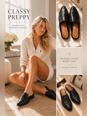Universal Thread Black Pointed Leather Slip-On Mules